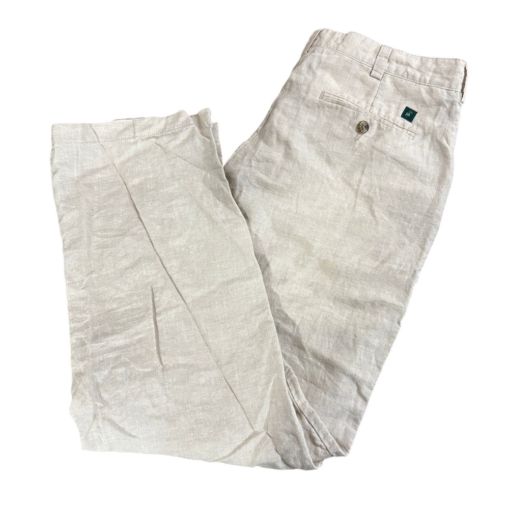 PALM BEACH Mens 36x32 Beige 100% Linen Flat Front Resort Dress Trousers